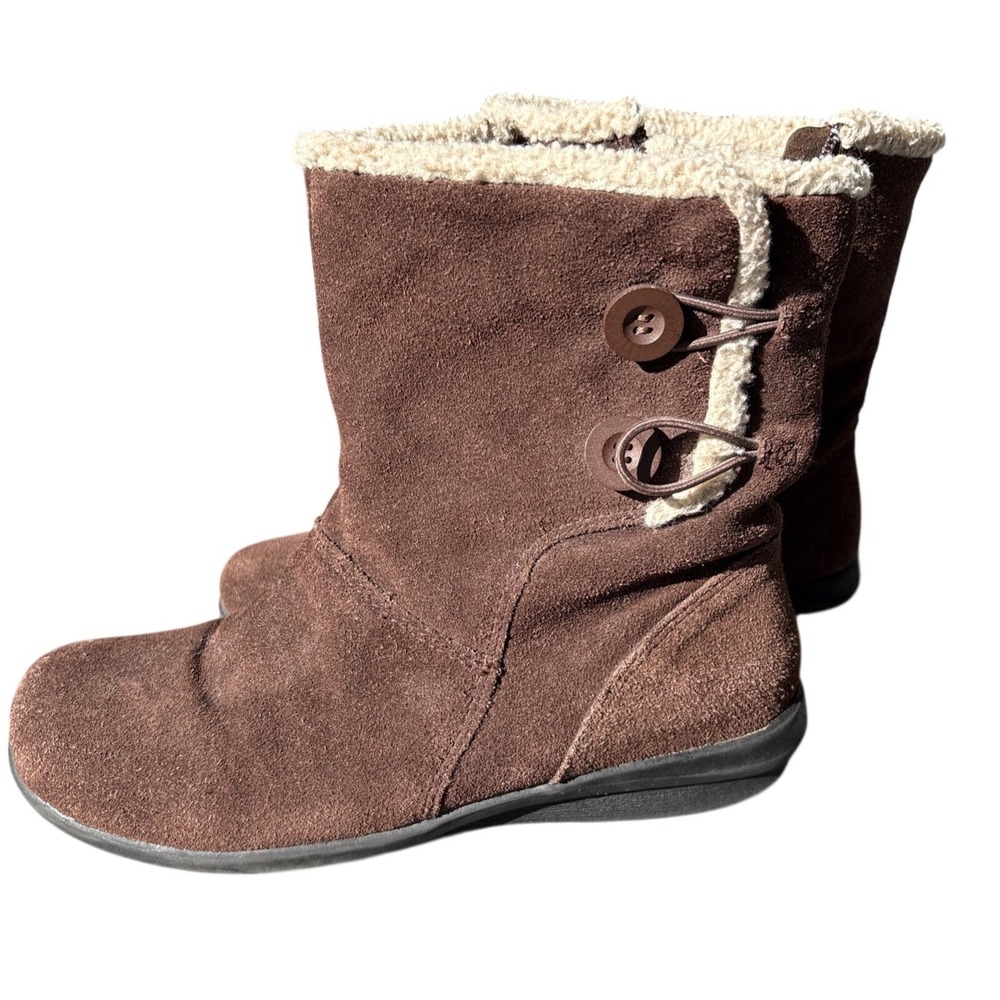 Clarks 7m Ankle Boots Brown Dapples Suede Faux Fur Trim Side Zip Comfort 39360